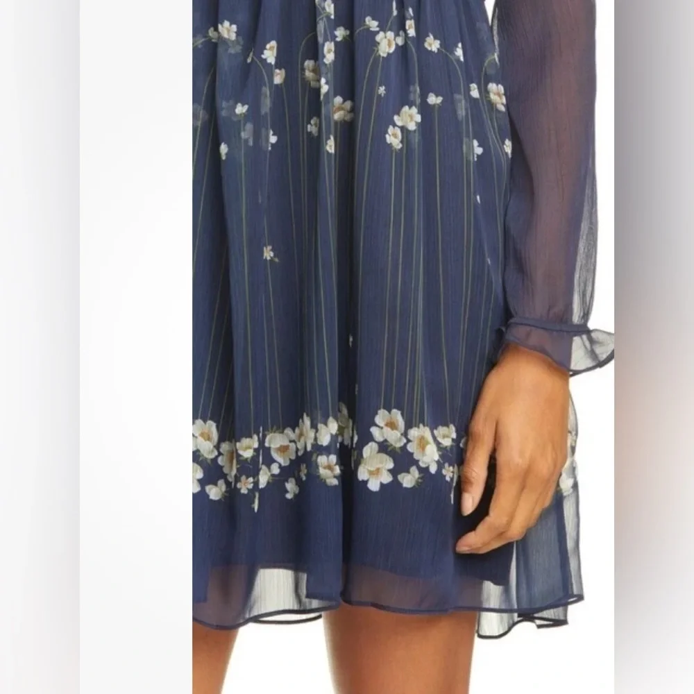 Ted Baker Zemi Pearl Printed Long Sleeve Mini Dress Dark Blue 3 US 8 - Picture 3 of 12